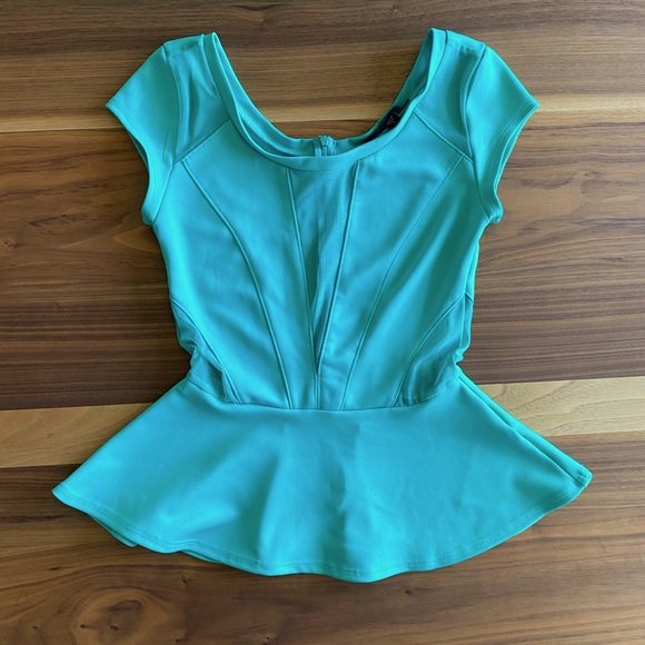 Mint Green Guess Peplum Mesh Insert Dress Blouse - Picture 7 of 7